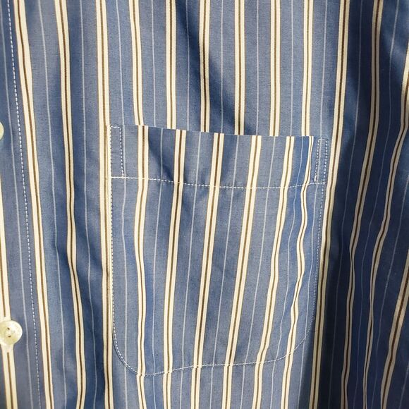 Brooks Brothers Men Shirt Large Regent Blue White Striped Non Iron Supima Cotton - Picture 6 of 10